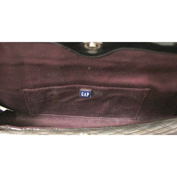 GAP QUILTED GLOSSY BLACK PATENT VEGAN LEATHER PVC FLAP CLUTCH PURSE HANDBAG - Picture 7 of 7
